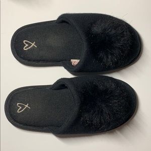 Victoria's Secret Black PomPom Knit Slippers
